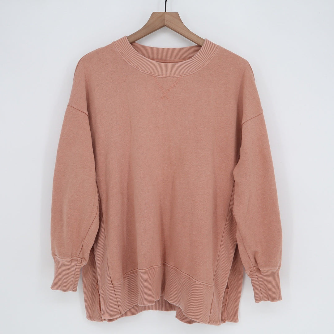 Aerie Oversized Crewneck Sweatshirt Dusty Rose Pink Ribbed Side Panels S