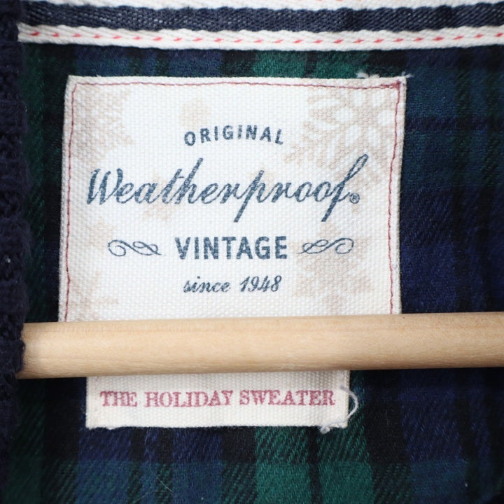 Weatherproof Original Holiday Sweater Men Large Midnight Navy Waffle Knit Cotton