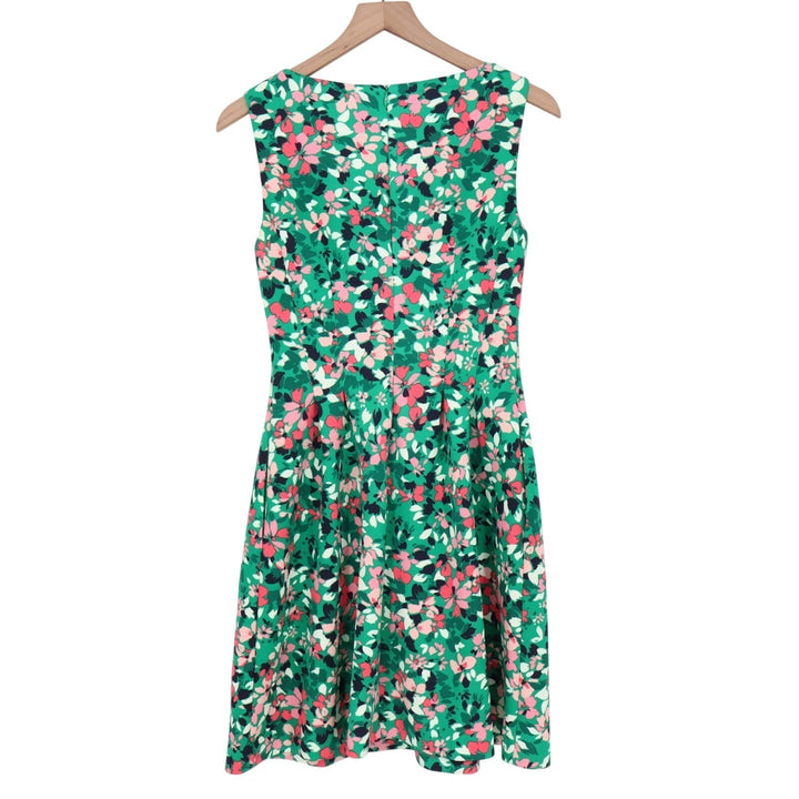 Vince Camuto Fit & Flare Dress Women 6 Green Floral Stretch Sleeveless Boat Neck