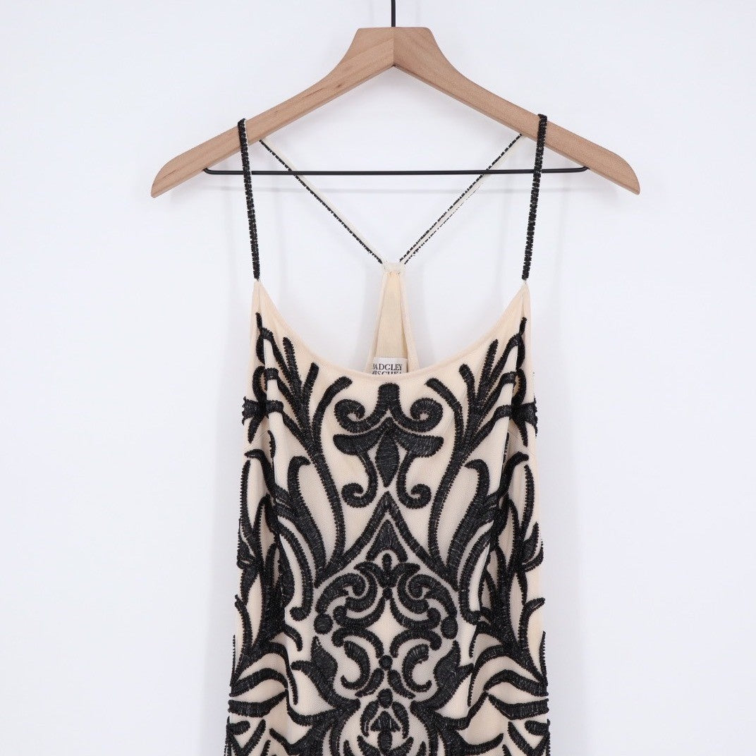 Badgley Mischka Collection Embellished Sheath Vintage Dress Black Beige Size 10