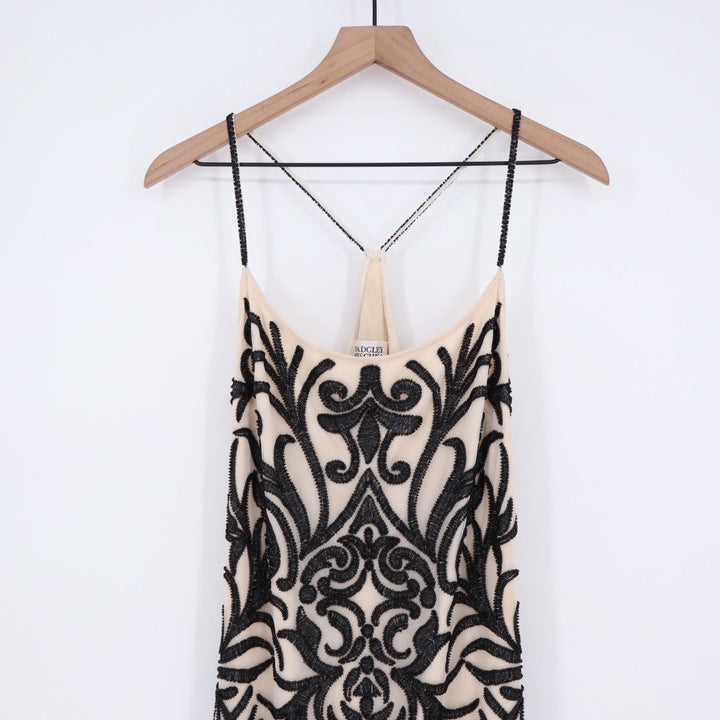 Badgley Mischka Collection Embellished Sheath Vintage Dress Black Beige Size 10