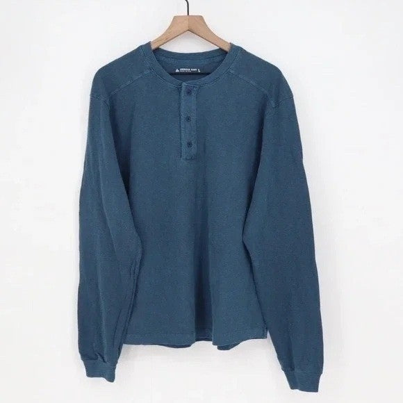 American Giant Broken-in Premium Slub Henley T Shirt Mens XL Teal Ribbed Collar