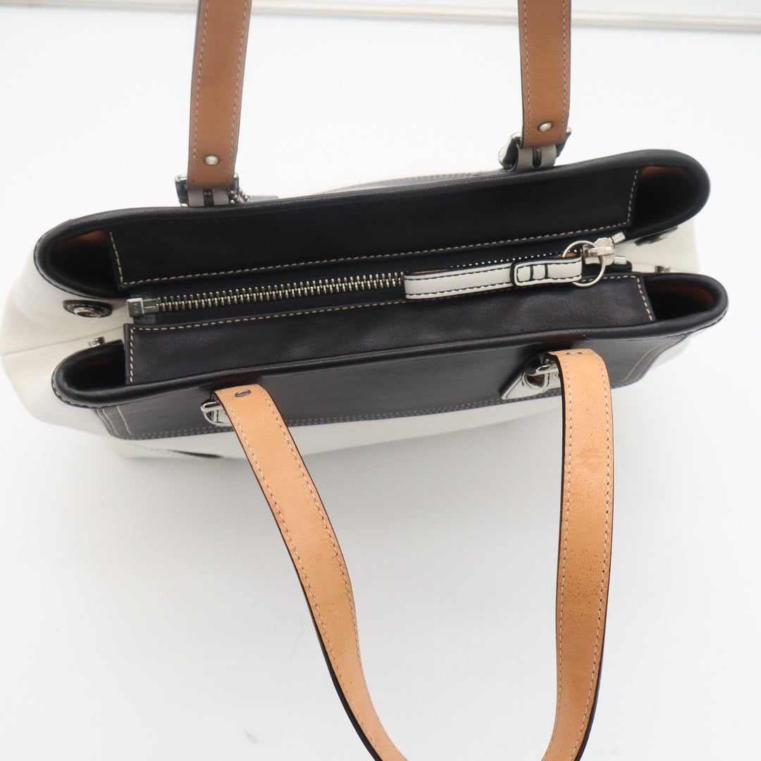 Coach Hamptons Black White Leather Colorblock Tote Shoulder Bag Buckle Detail