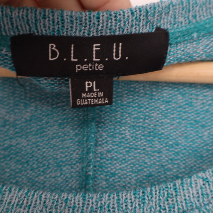 B.L.E.U. Petite Teal Marl Floral Rhinestone 3/4 Sleeve Knit Top PL