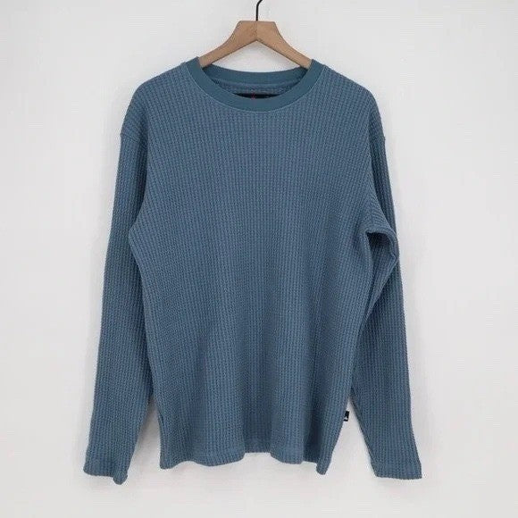 American Giant Crew T Shirt Mens XL Bluefin Cotton Stretch Waffle Knit Slim Fit