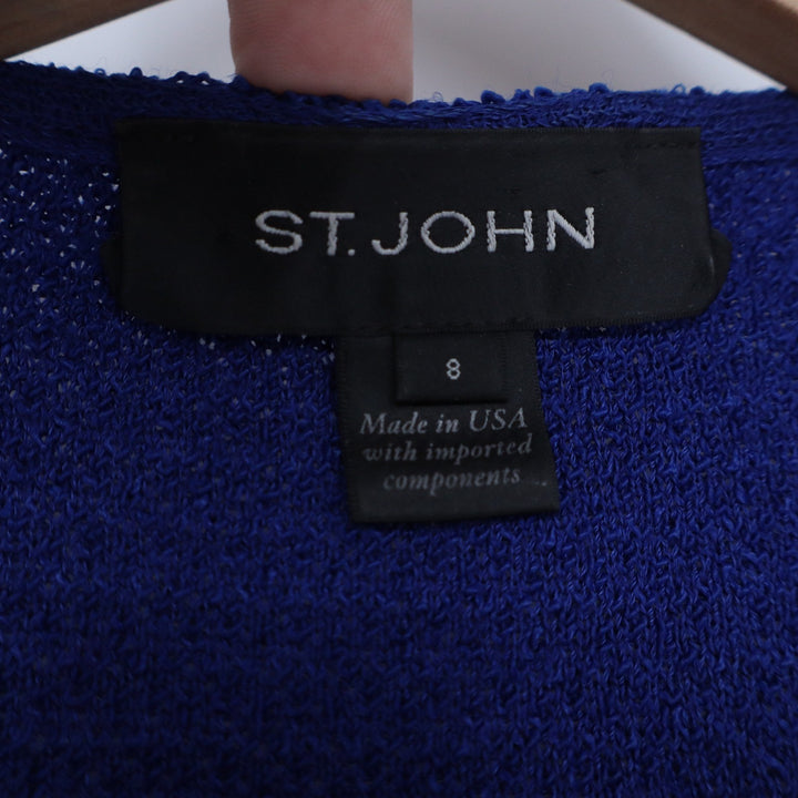 St. John Womens Cobalt Blue Textured Knit Single Button Blazer Jacket Size 8