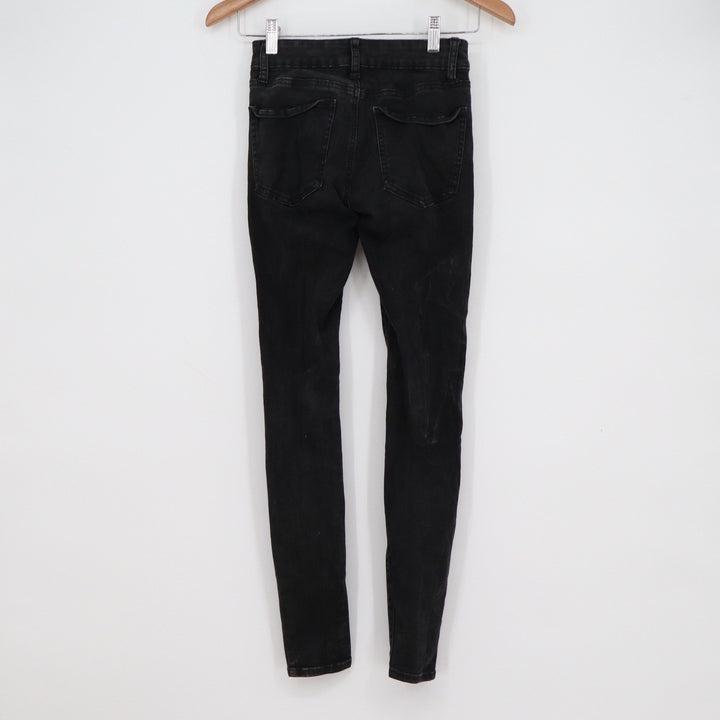 Black Distressed Skinny Jeans Women's Stretch Denim Ripped Edgy RN 24x28