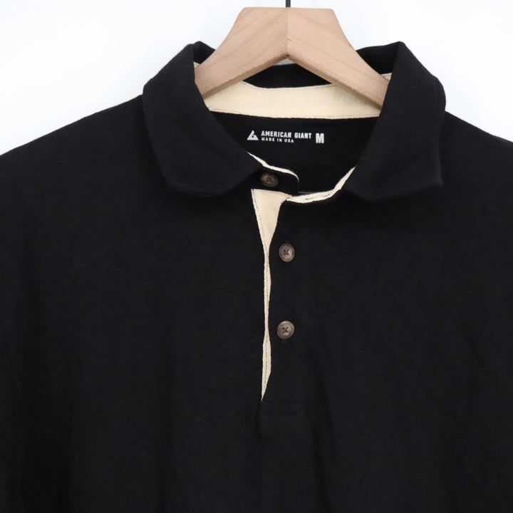 American Giant Long Sleeve Polo Shirt Black Cotton Rugby Style Mens Size M