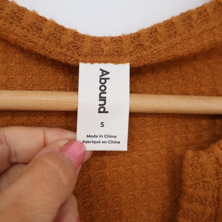 Abound Top Womens S Waffle Knit Brown Split Neck Cropped Thermal Excellent