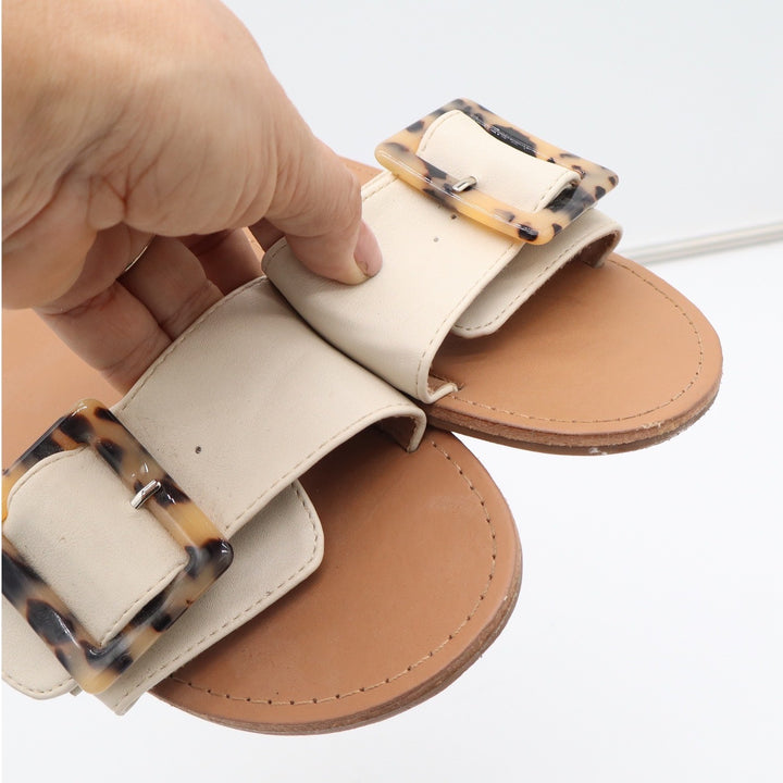 Loft Outlet Womens Cream Slide Sandals Tortoiseshell Buckle Flat Shoes Size 8M