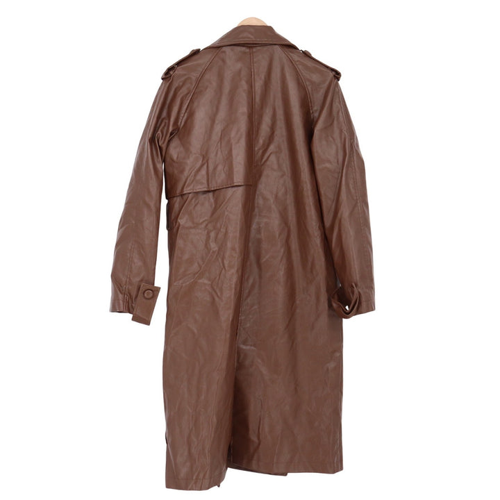 Forever 21 Trench Coat Womens Large Faux Leather Brown Longline Excellent