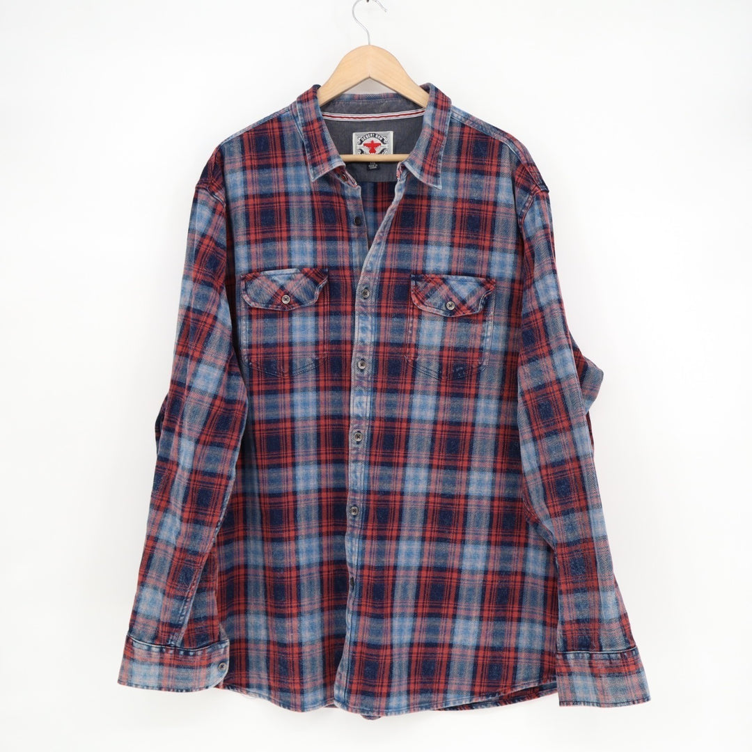 Flag & Anthem Desert Son Flannel Shirt Mens 2XL Red Blue Plaid Cotton Button Up