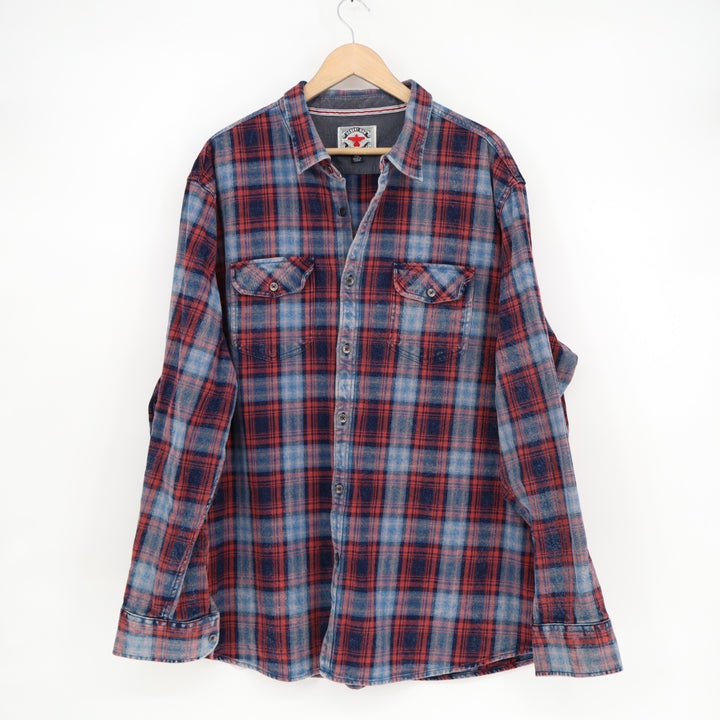 Flag & Anthem Desert Son Flannel Shirt Mens 2XL Red Blue Plaid Cotton Button Up
