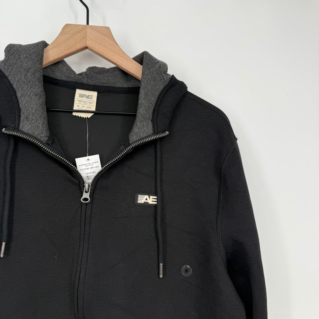 American Eagle Outfitters Mens Full Zip Hoodie Black Gray S Small