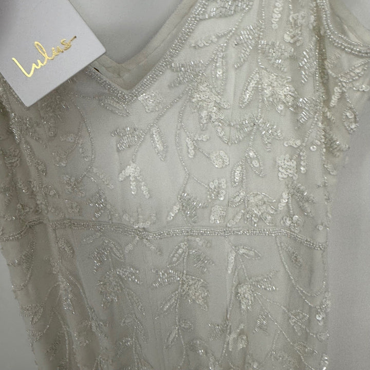 Lulus Everlasting Vows White Beaded Sequin Mermaid Maxi Dress Size XL