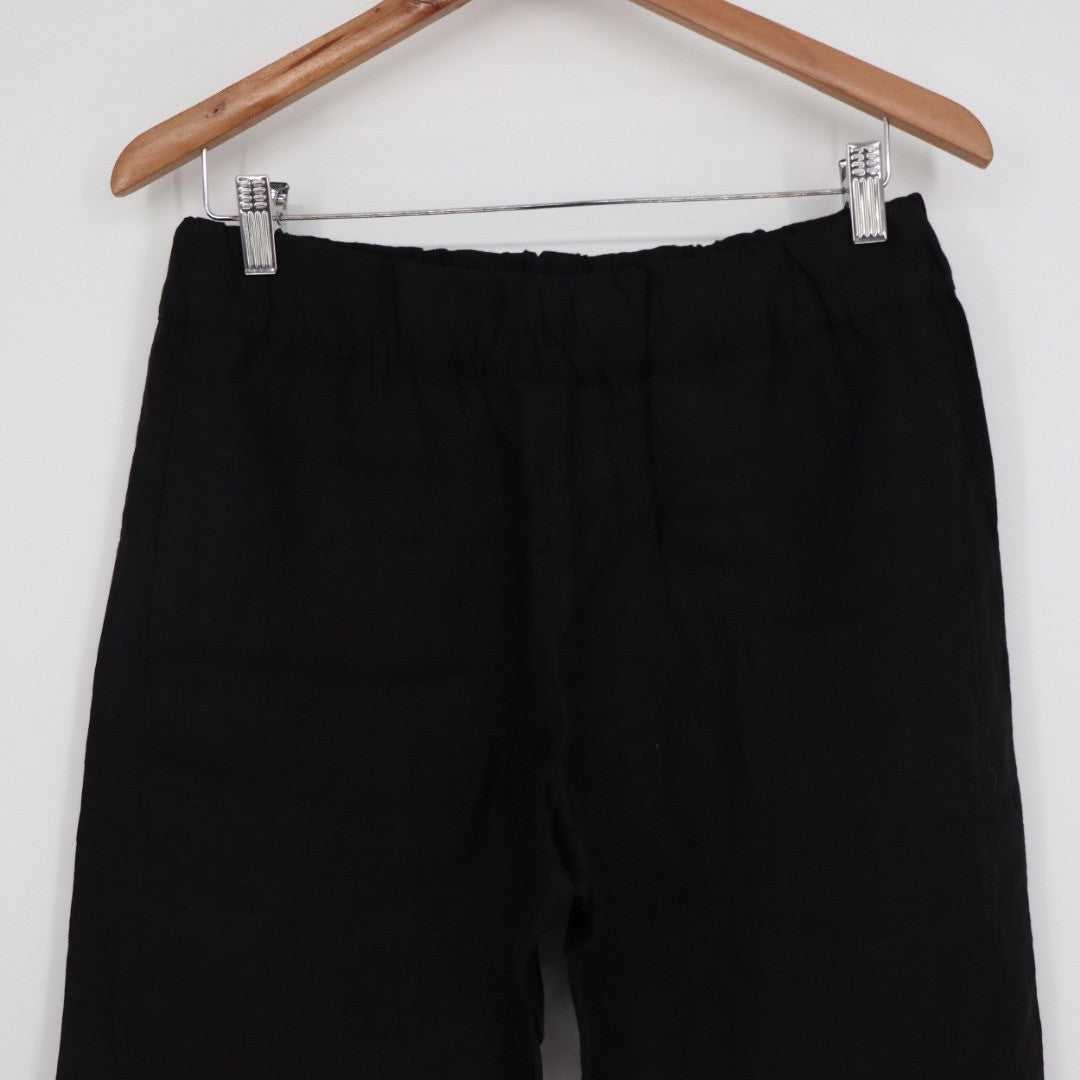 American Giant Black 100 Linen Elastic Waist Cropped Pants Size S