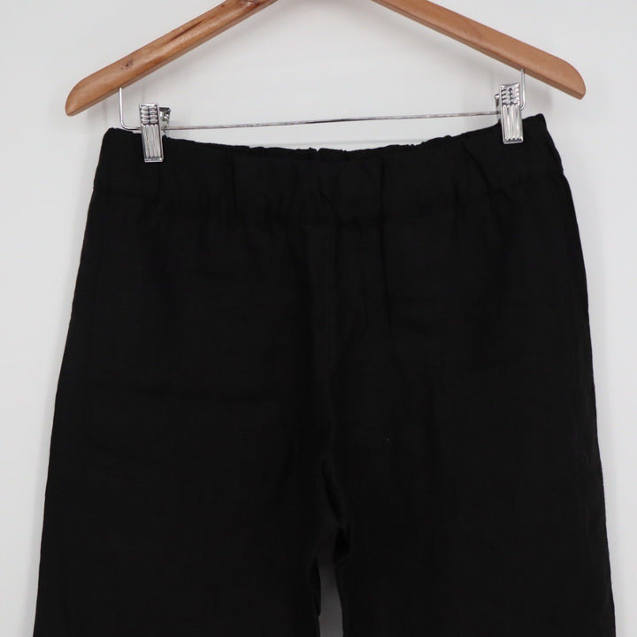 American Giant Black 100 Linen Elastic Waist Cropped Pants Size S