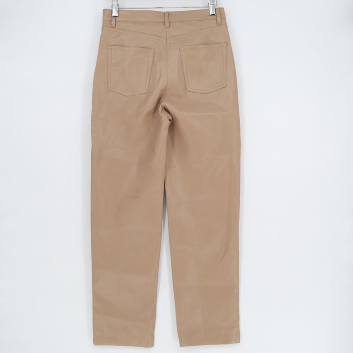 Wilfred Melina High Waisted Vegan Faux Leather Straight Leg Pants Beige Tan 4