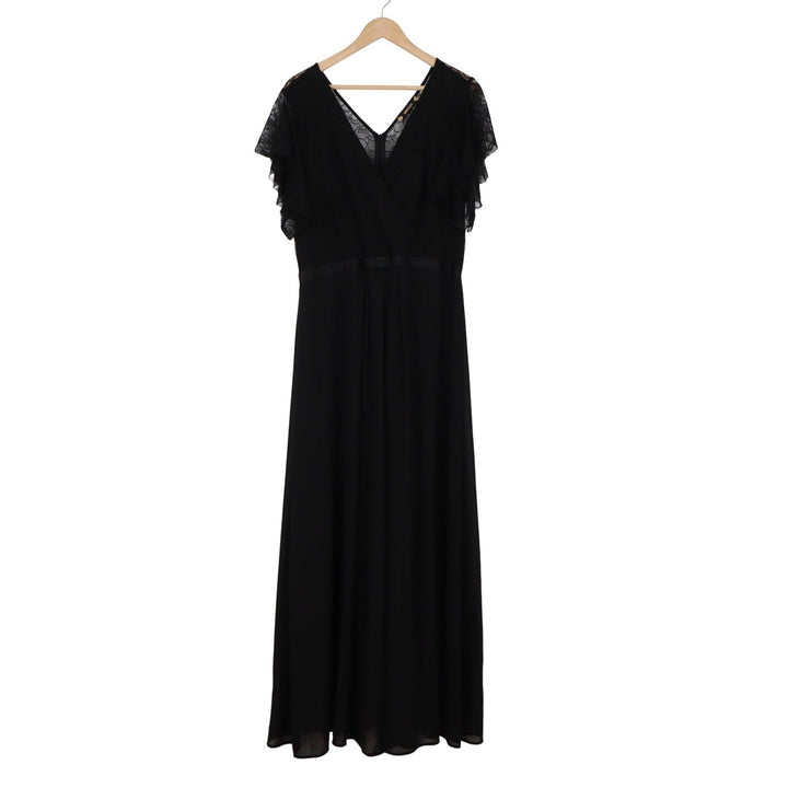Miusol Black Lace V-Neck Flutter Sleeve Formal Maxi Gown Dress XXL