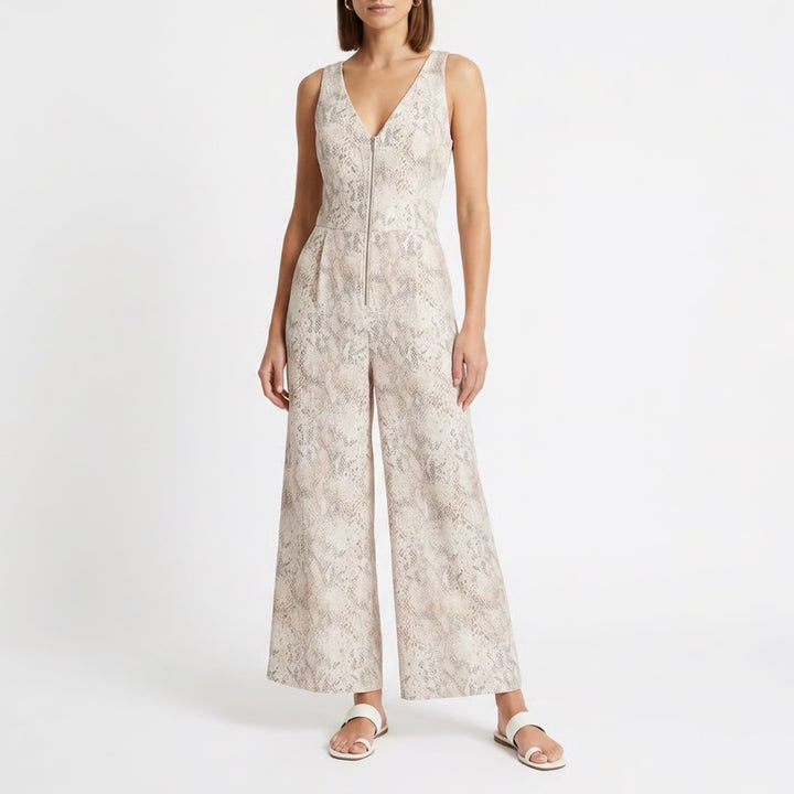 LOFT Outlet Womens Neutral Snakeskin Print Wide Leg Sleeveless Jumpsuit Size 10