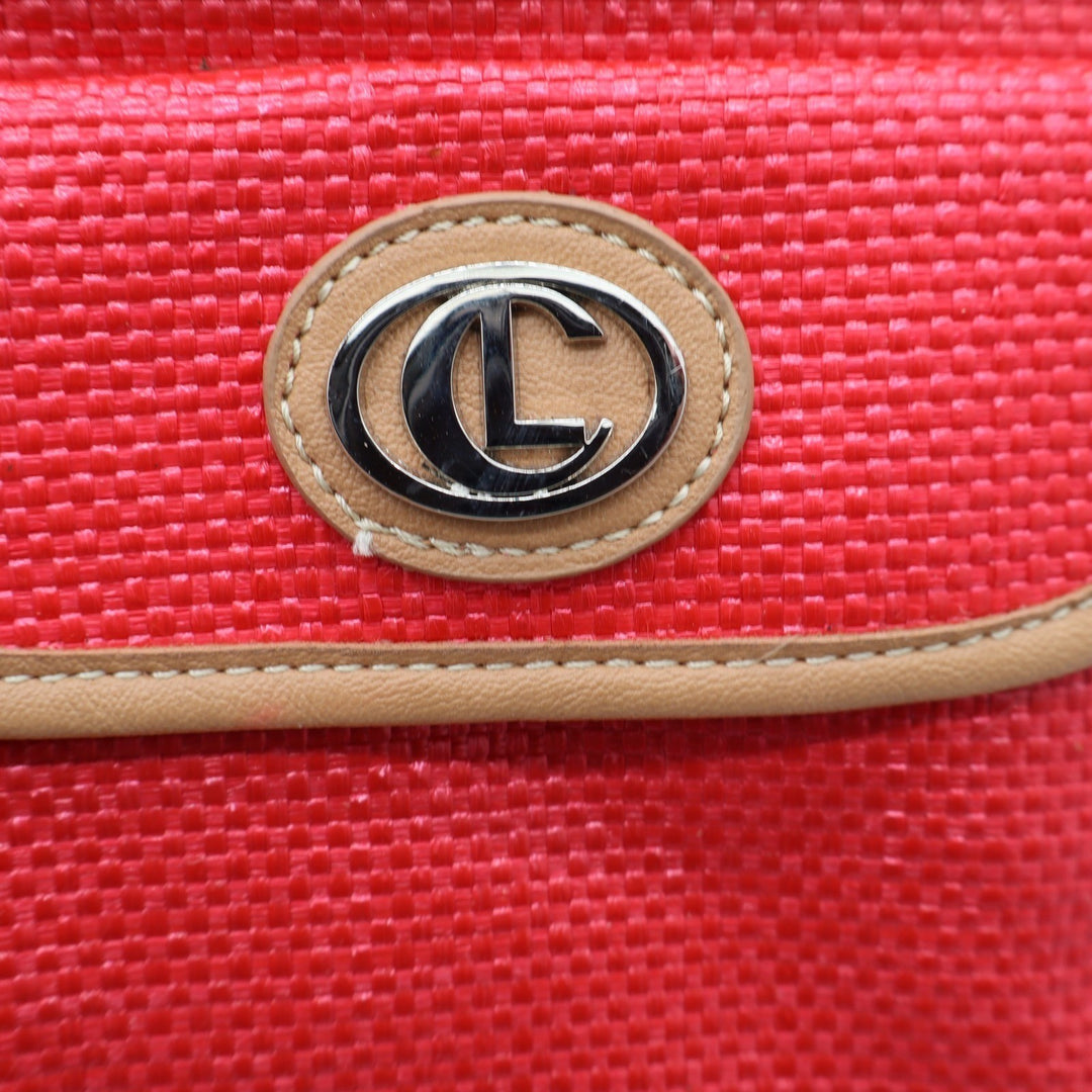 Liz Claiborne Crossbody Bag Womens Small Woven Red Tan Trim Casual Excellent