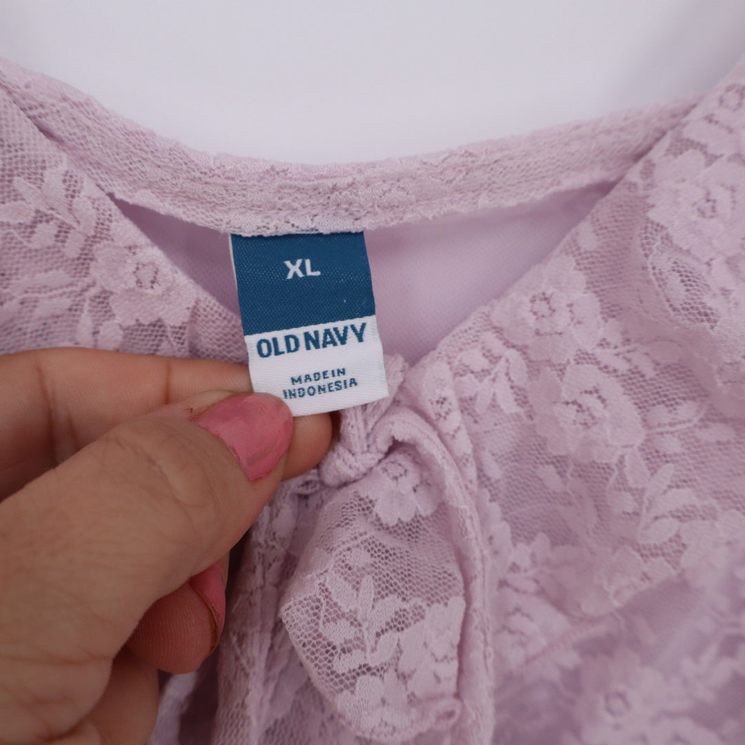 Old Navy Tank Top Womens XL Ruffle Lace Tie-Front Light Purple Tiered Excellent