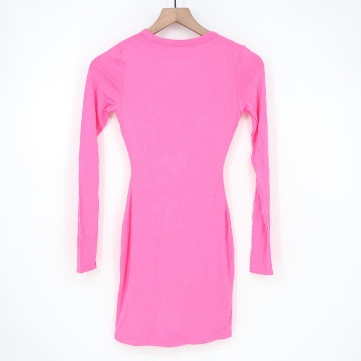 Naked Wardrobe Neon Pink Long Sleeve Mini Bodycon Dress Womens Size S