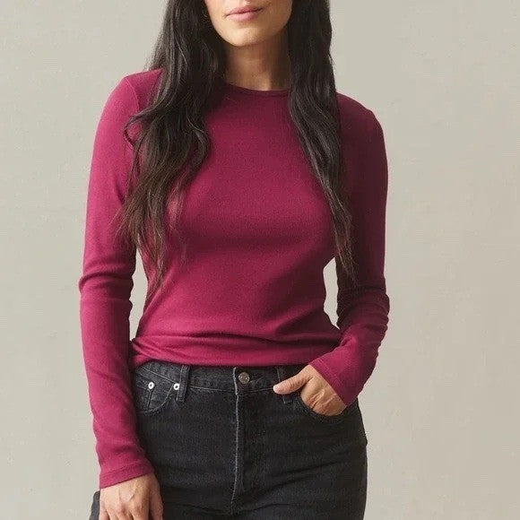 American Giant Luxe Rib Tee Shirt Women Small Red Cotton Stretch Slim Fit Casual