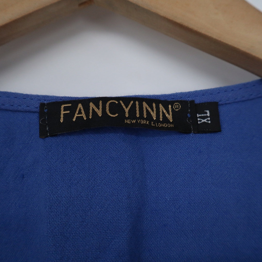 Fancyinn Blue Two Piece Set Ruffle Crop Top Wide Leg Pants XL Summer Vacation