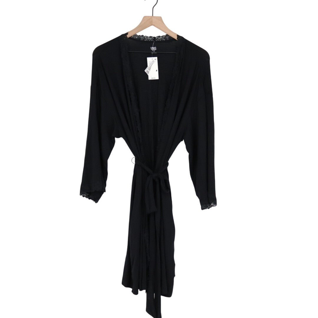 INC International Concepts Intimates Wrap Robe Womens 1X Black Knit Lace-Trim