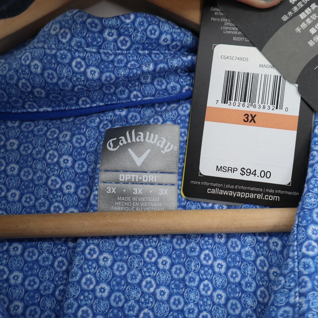 Callaway Opti-Dri Polo Shirt Mens 3X Blue Foulard Print Stretch Golf Tennis