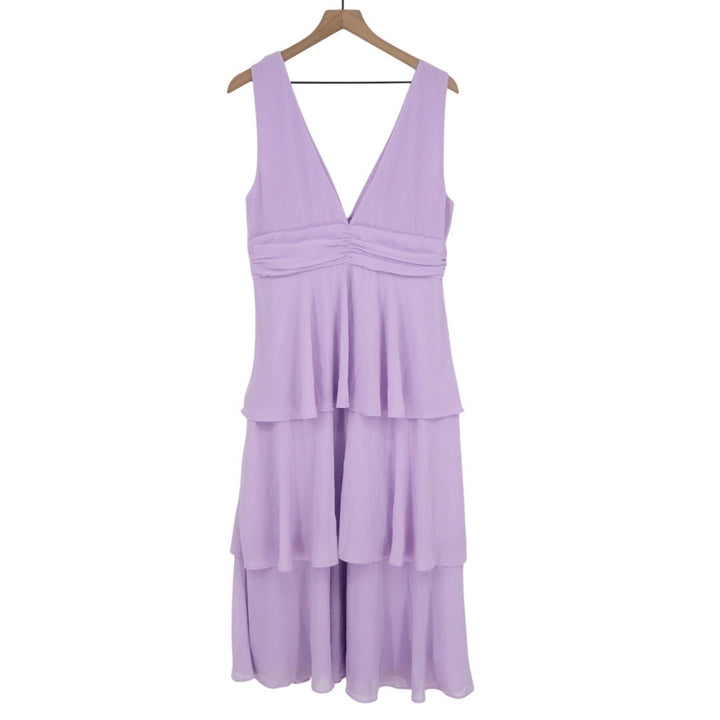 Lulus Celebration Time Tiered Midi Dress Womens XL Lavender Chiffon Sleeveless