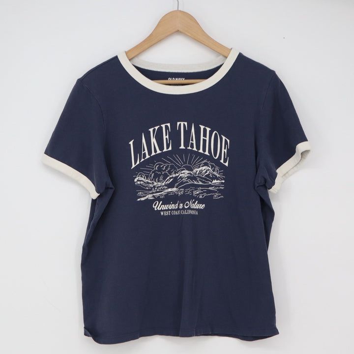 Old Navy T-Shirt Womens L Everywear Lake Tahoe Navy Ringer Graphic Excellent