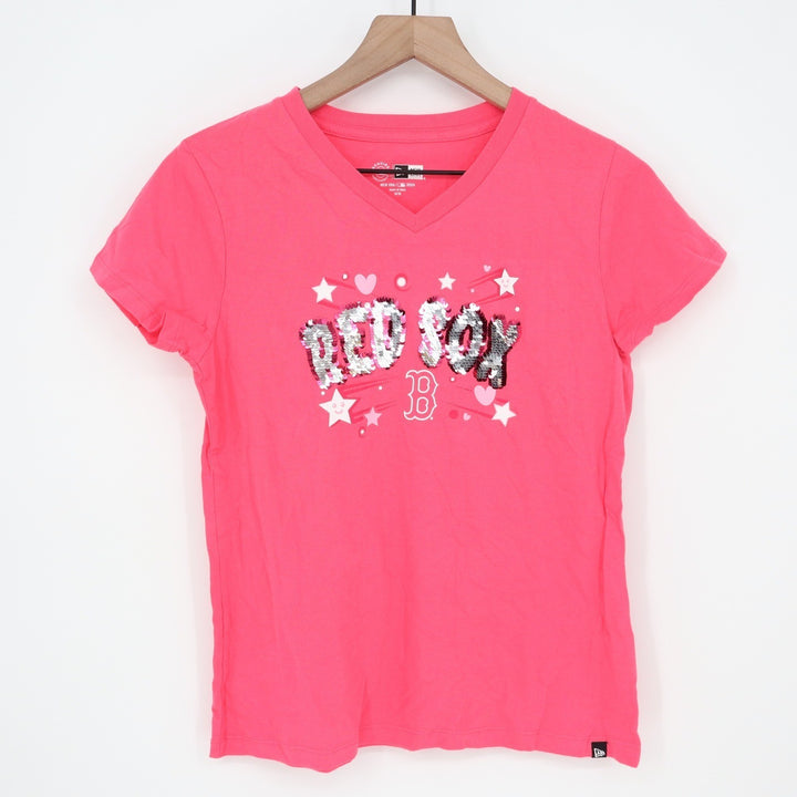 New Era Boston Red Sox Girls Pink Sequin Graphic T-Shirt Size L 14/16