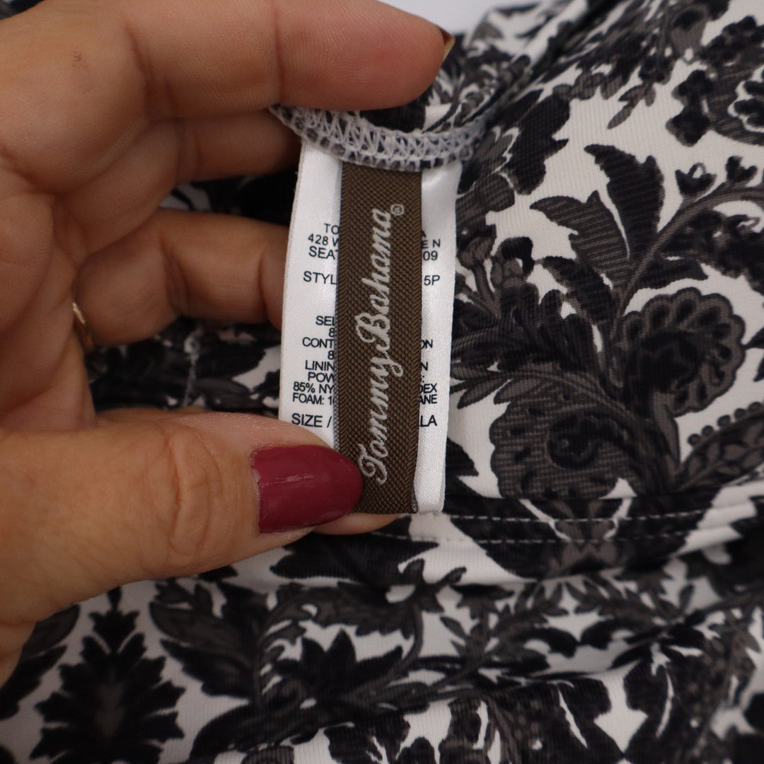 Tommy Bahama Women's Black White Damask Floral Halter One Piece Swimsuit 8
