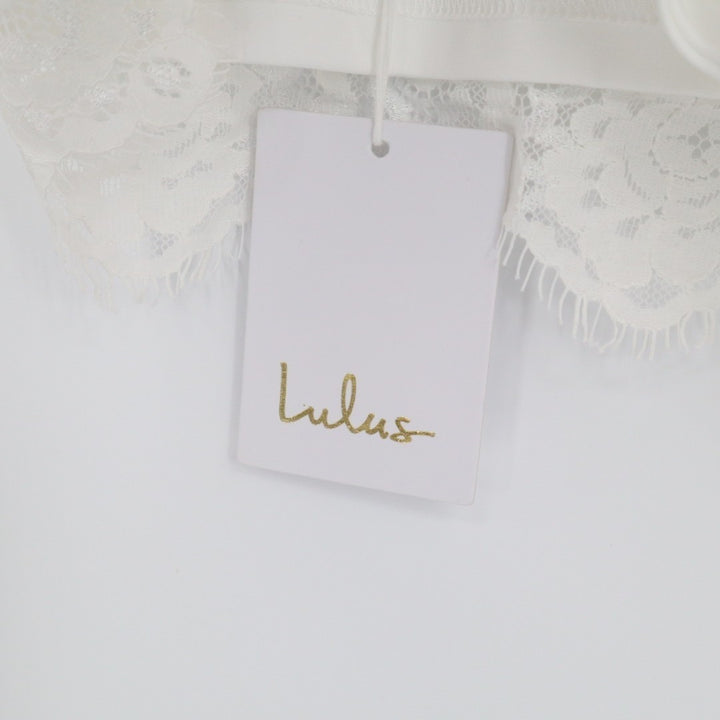 Lulus Heavenly Promise Crop Top Womens Medium White Sheer Lace Detail Round Neck