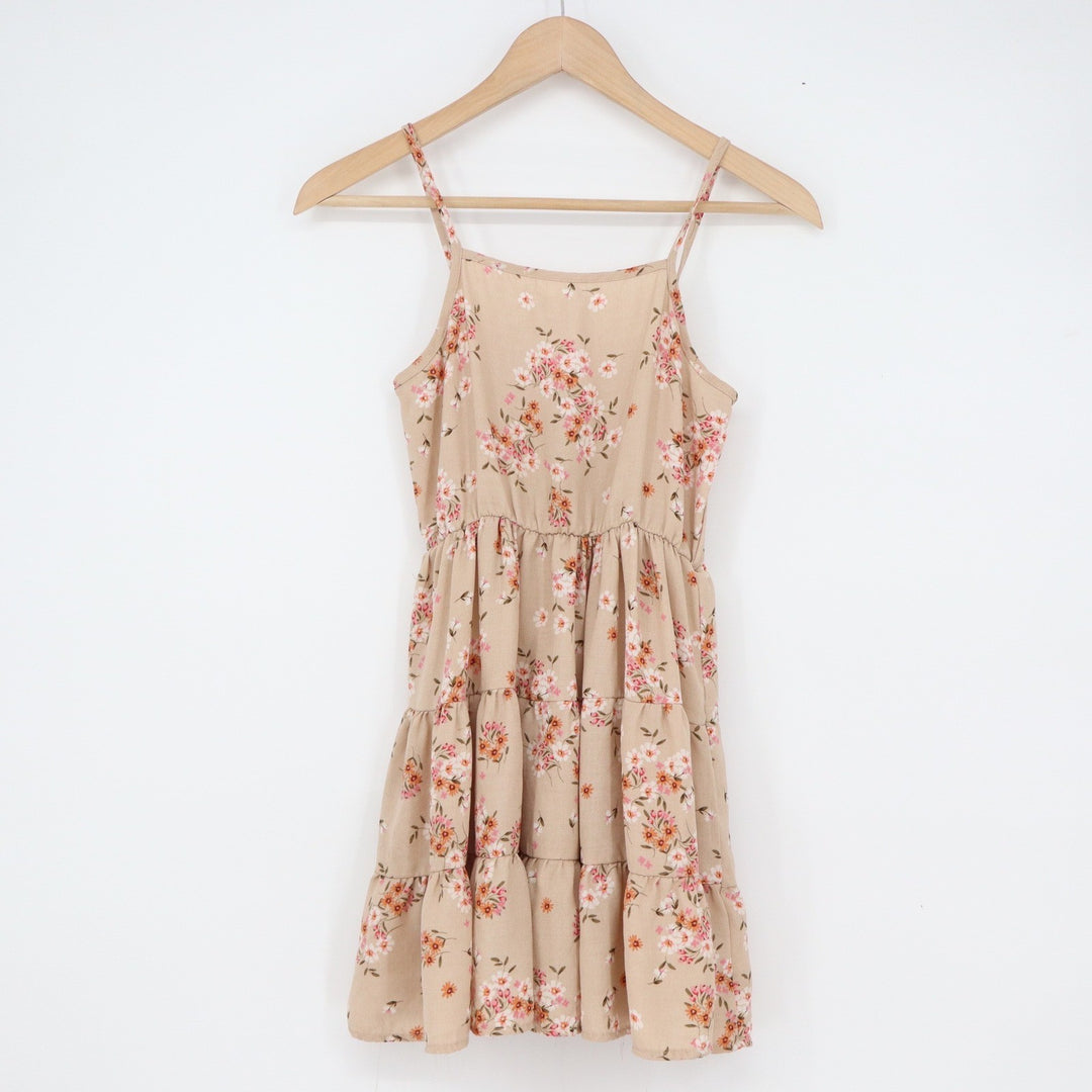 2 Hip Girls Tan Floral Tiered Spaghetti Strap Sundress Size 10 IMD9518
