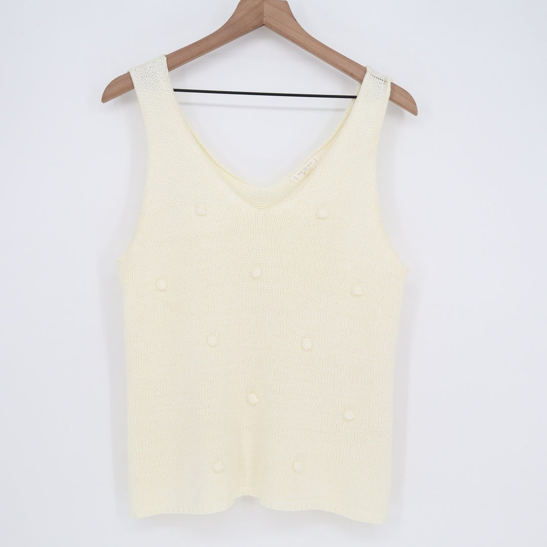 Day to Day Blu Pepper Cream Bobble Knit V-Neck Sweater Tank Top Large