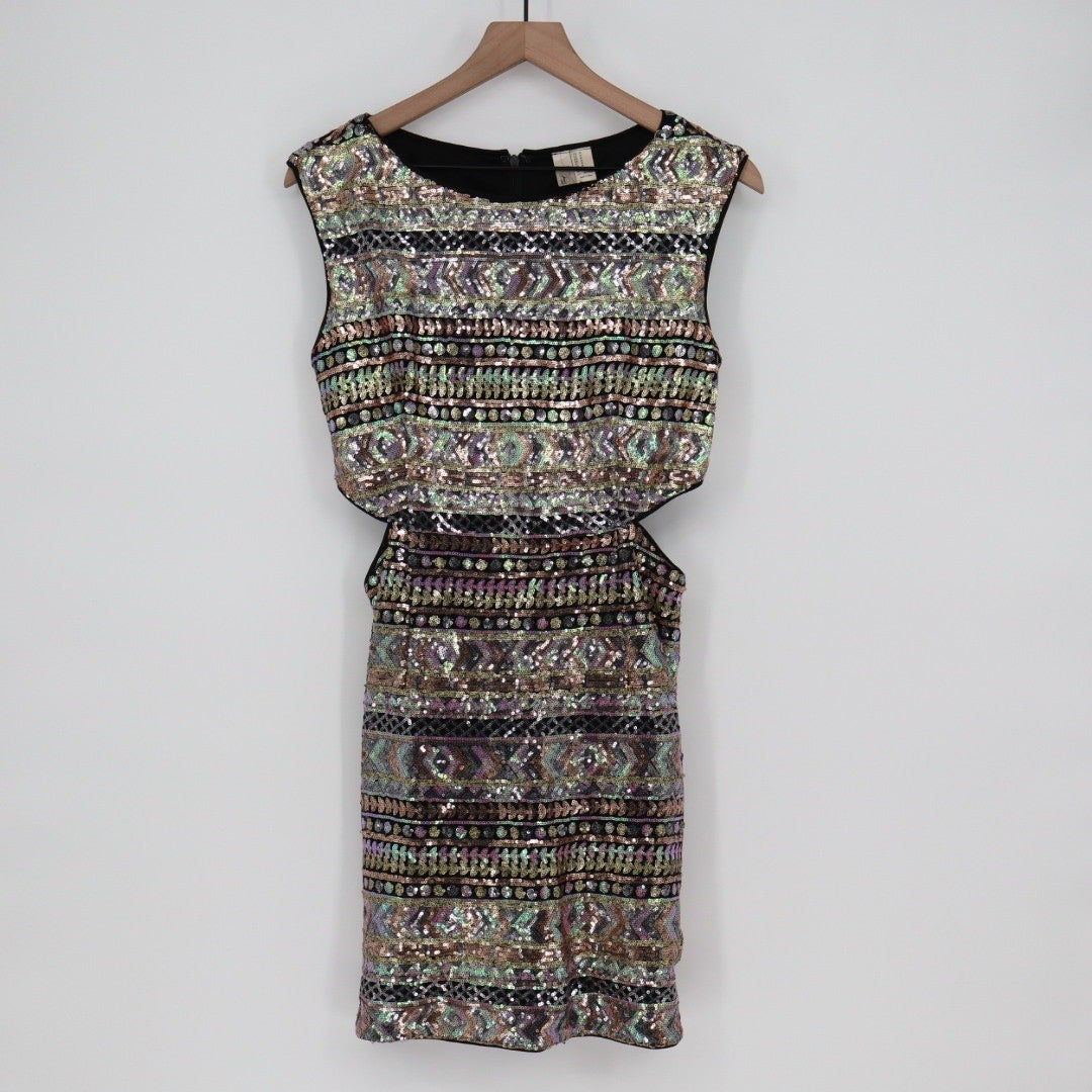 Forever 21 Sequin Cutout Sheath Dress M Multi Color Geometric Party Occasion