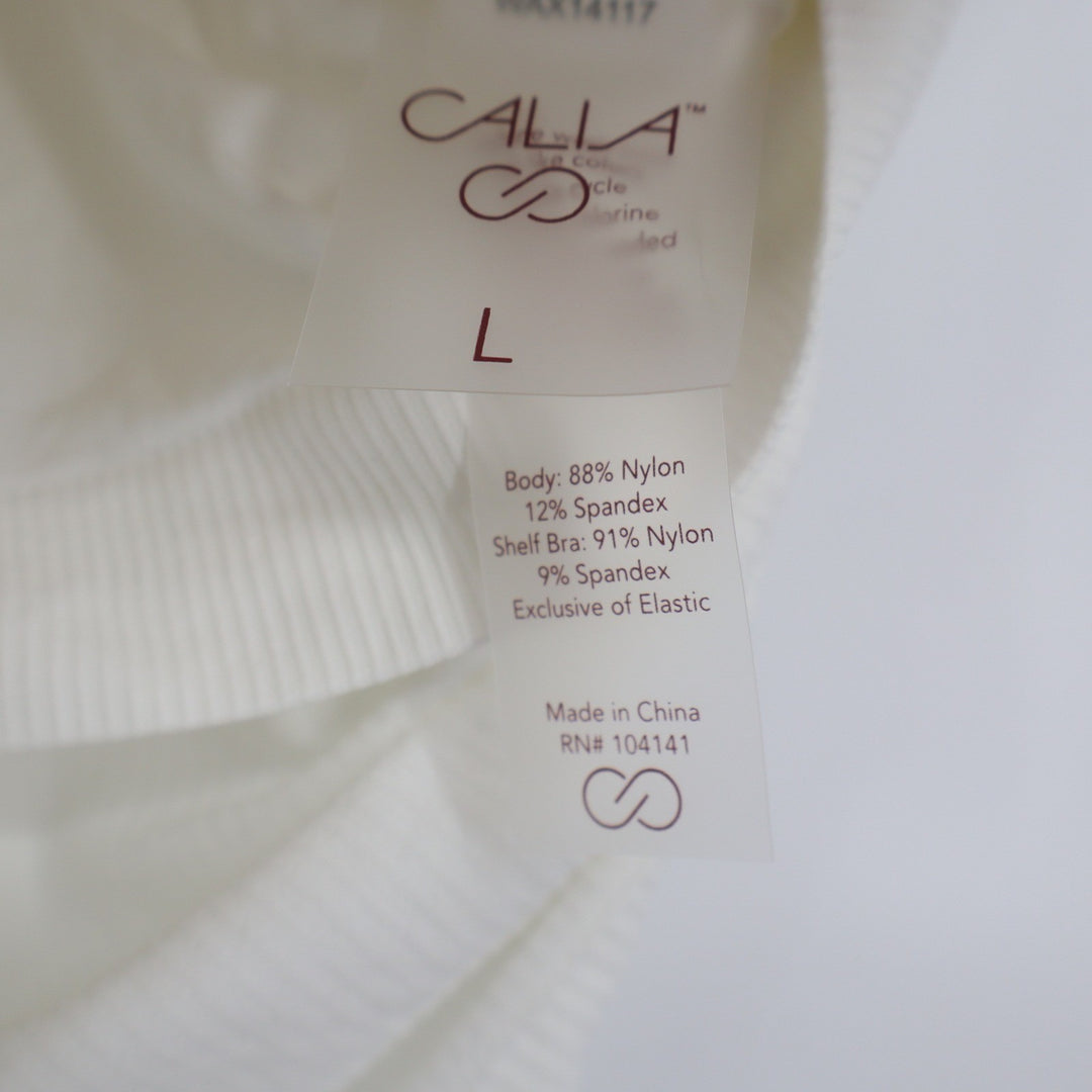 Calia Womens Seamless Crop Tee Pure White Ribbed Short Sleeve Top L