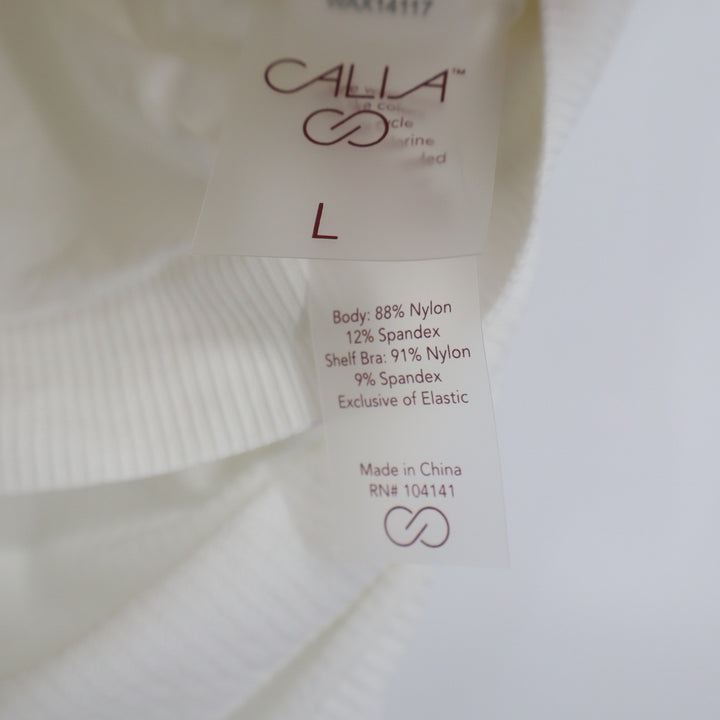 Calia Womens Seamless Crop Tee Pure White Ribbed Short Sleeve Top L