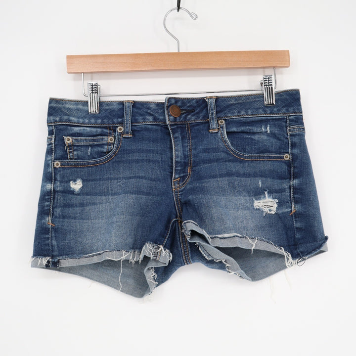 American Eagle Outfitters Cut Off Shorts Womens 8 Blue Denim Cuffed Hem Stretch