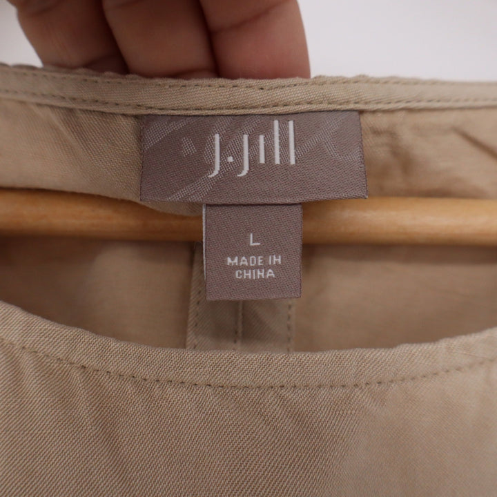 J. Jill Tan Silk Linen Blend Short Sleeve Shift Dress with Pockets Large L