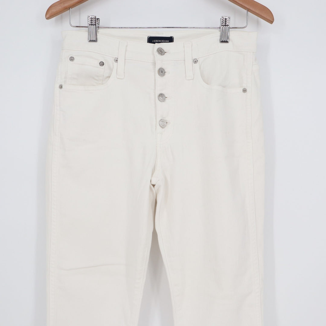 J. Crew Straight Leg Jeans Womens 27 White Denim Cotton Stretch Button Exposed
