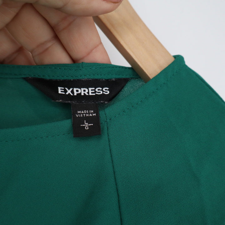 Express Women's Green Tie Front Kimono Sleeve Blouse Top Size Large Emerald