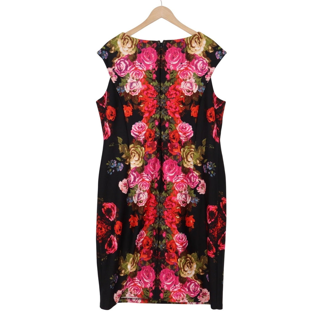 London Style Collection Woman Floral Rose Sheath Dress Black Pink 18W