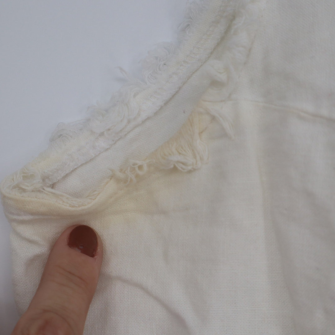 Harper Heritage White Linen Blend Button Back Frayed Crop Top L