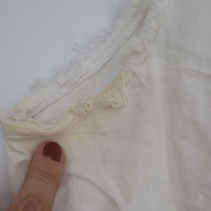 Harper Heritage White Linen Blend Button Back Frayed Crop Top L