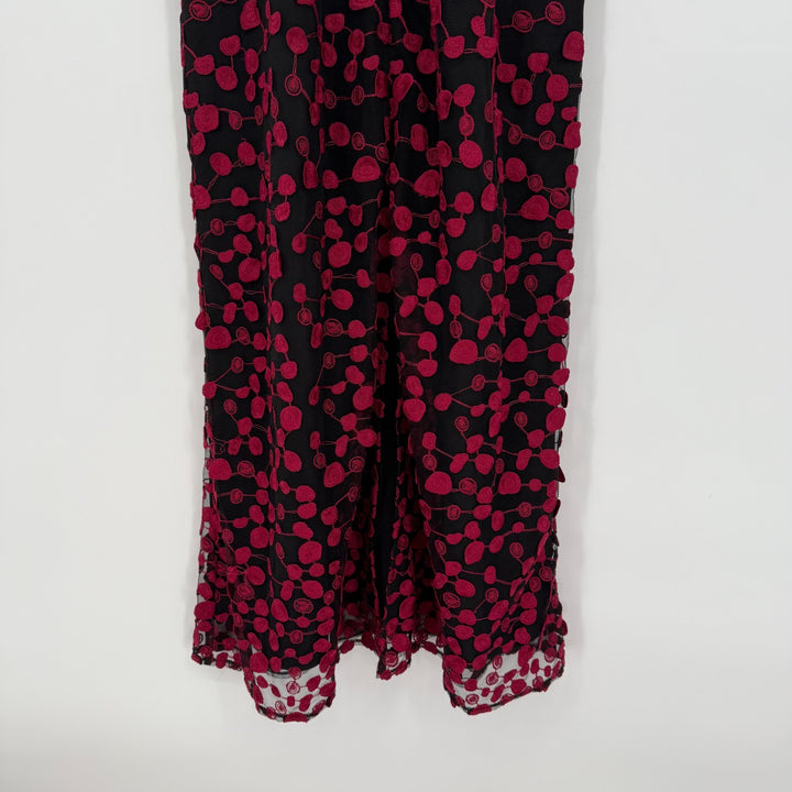 Foxiedox Fit & Flare Dress Women Small Red Black Embroidered Lined Cold Shoulder