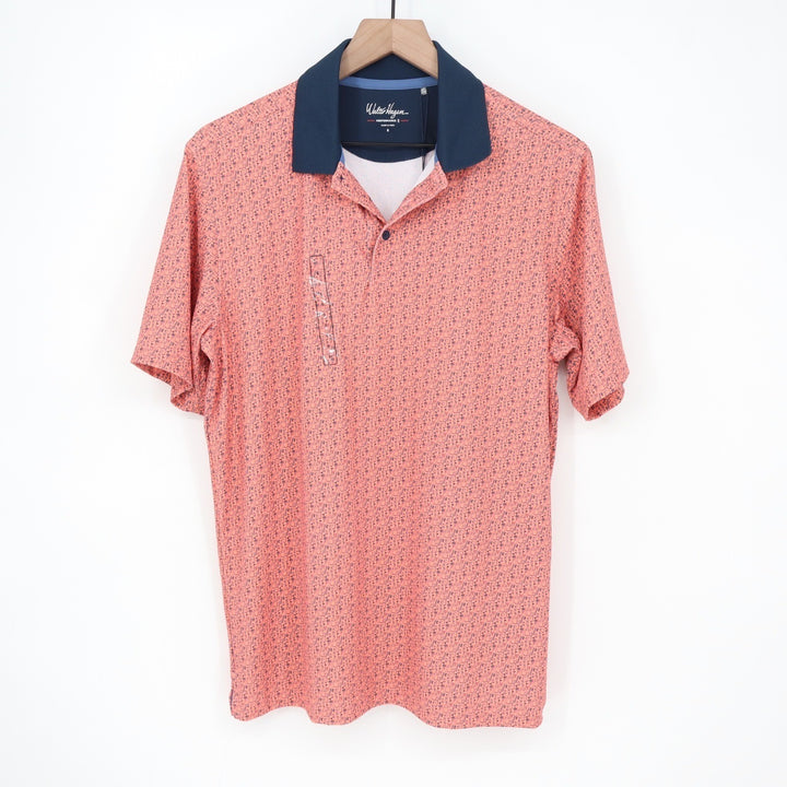 Walter Hagen Mens P11 Print Polo Bloody Mary Coral Pink Golf Shirt S